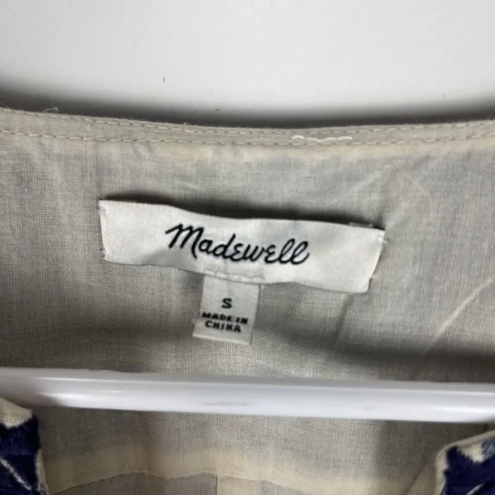 Madewell Embroidered Sunray Linen Blend‎ Shirtdress A-Line Dress Check Si…​